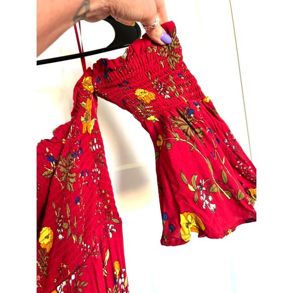 EXPRESS Floral Off The Shoulder Smocked Side Slit Bohemian Maxi Dress Size S - Picture 11 of 13